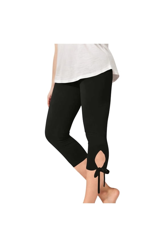 Girls Cropped Leggings Solid Color Stretch Snug Fitting Long Pant Leggings 3/4 Length Pants Bowknot Side Tie Sports Yoga Tight Pants