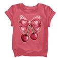 thumbnail image 1 of TIREOW Girls Daily Casual T Shirts Round Neck Short Sleeve T Shirt Top Summer Trendy Tops with Bow Cherry Print(Pink,2-3 Years), 1 of 7