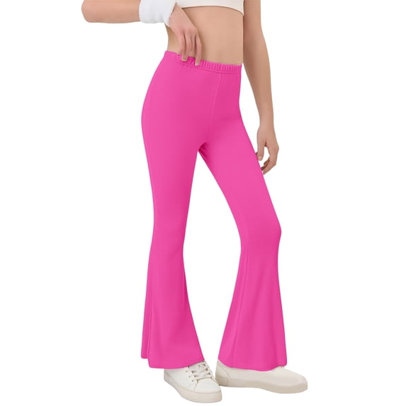TIREOW Girls Flare Pants Solid Color Elastic High Waist Fashionable Versatile Spring and Autumn Soft Casual Outer Wear Bell Bottoms Pants