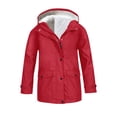 thumbnail image 1 of TIREOW Girls Fleece Lined Hooded Rain Jacket Solid Color Rainproof Windproof Windbreaker Coat Winter Warm Full Zip Button Down Raincoats, 1 of 8