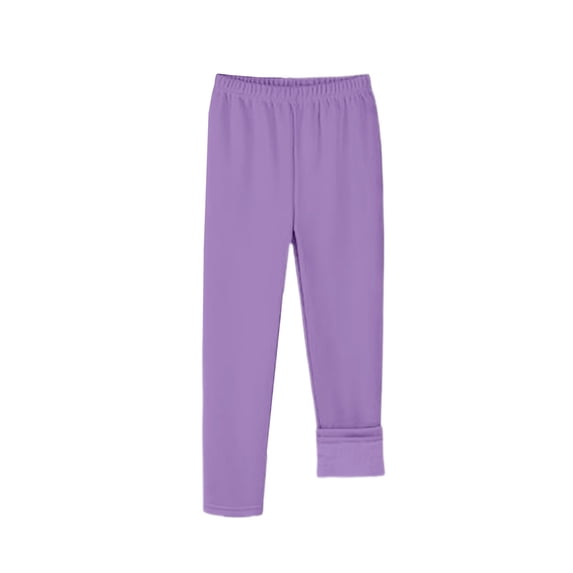 TIREOW Girls Fleece Lined Leggings Solid Color Elastic High Waisted Thermal Underwear Kids Winter Thickened Skinny Pants