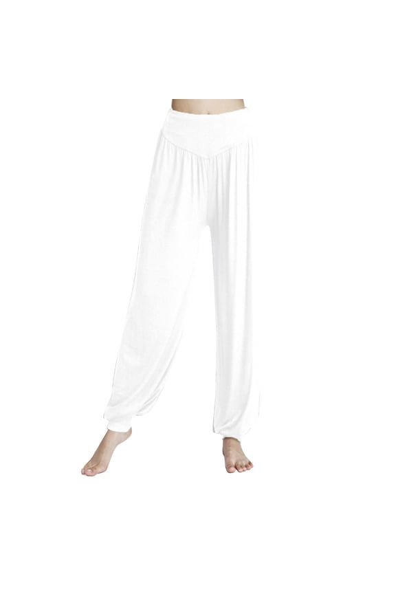 Girls Harem Pants Solid Color Elastic High Waist Loose Fit Pilates Dance Practice Pants Soft Lightweight Yoga Sports Pants