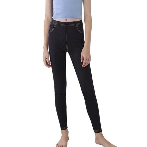TIREOW Girls High Elasticity Leggings Stretch Snug Fitting Imitation Denim Leggings Pants Elastic Waist Sports Yoga Tight Pants