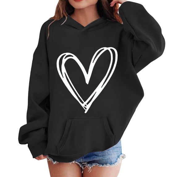 TIREOW Girls Hooded Sweatshirt Long Sleeve Oversized Athletic Hoodie Tops with Heart Print Trendy Casual Daily Pullover Hoodie