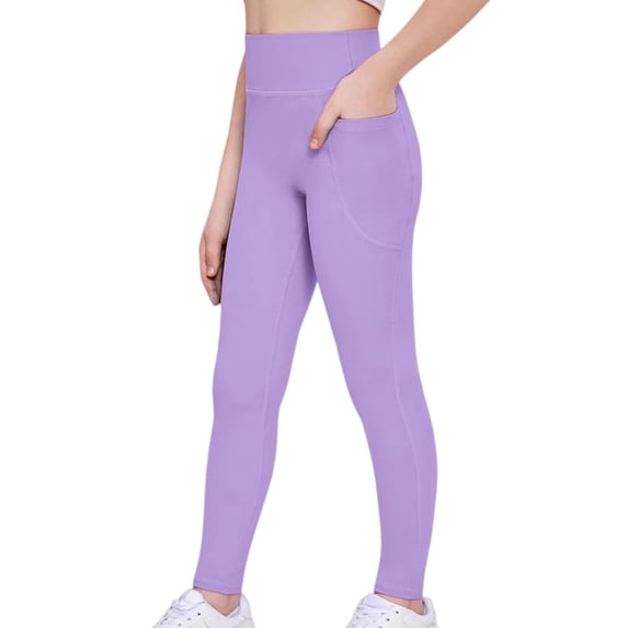TIREOW Girls Leggings High Waisted Leggings Full Length Footless Stretchy Dance Running Sports Yoga Leggings with Pocket