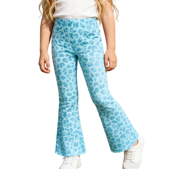 TIREOW Girls Leopard Print Flare Pants Elastic Waist Stretchy Trousers Fashion Casual Flared Leg Pants for Daily Wear