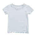 thumbnail image 1 of TIREOW Girls Lettuce Trim Short Sleeve Shirts Summer Ribbed Knit Crewneck Casual T Shirt Tops Tee Blouse (White, 9-10 Years), 1 of 8