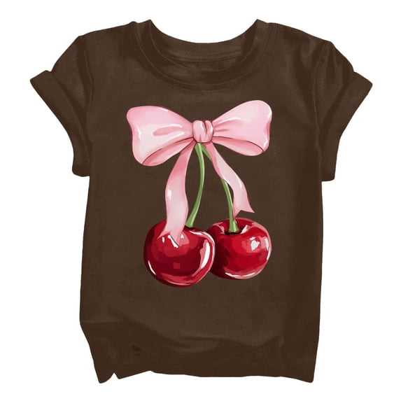TIREOW Girls Loose Fit Short Sleeve T Shirt Summer Daily Casual Round Neck T-Shirts Cherry Print T-Shirt Top