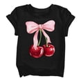 thumbnail image 1 of TIREOW Girls Loose Fit Short Sleeve T Shirt Summer Daily Casual Round Neck T-Shirts Cherry Print T-Shirt Top, 1 of 8