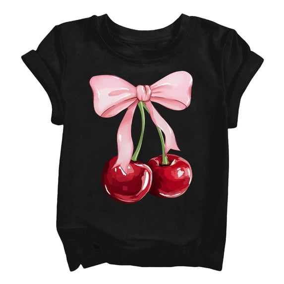 TIREOW Girls Loose Fit Short Sleeve T Shirt Summer Daily Casual Round Neck T-Shirts Cherry Print T-Shirt Top