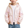 thumbnail image 1 of TIREOW Girls Metallic Shiny Jacket Toddler Girls Lightweight Zip Up Hoodie Waterproof Raincoat Spring and Autumn Long Sleeved Jackets, 1 of 8