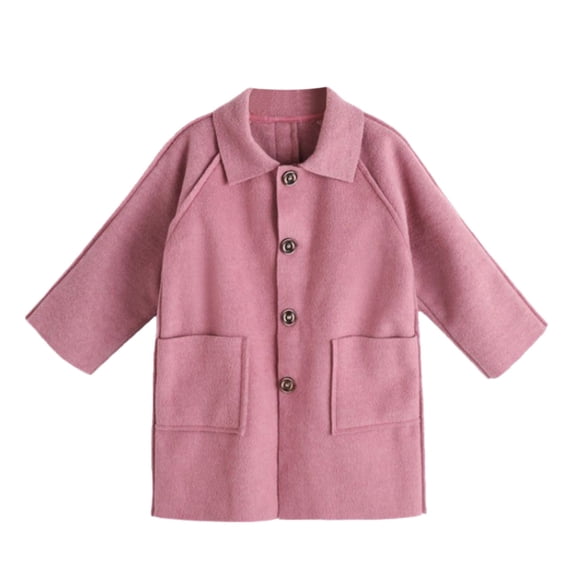 TIREOW Girls Mid‑Length Coat Solid Color Single Breasted Long Sleeve Lapel Trench Coat Fall Winter Fashionable Warm Overcoat