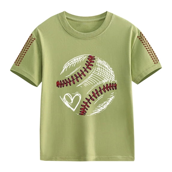 TIREOW Girls Oversized Baseball Print T-Shirts Kids Cute Print Short Sleeved Athletic Tee Shirt Teen Preppy Loose Blouse (Mint Green, 4-5 Years)