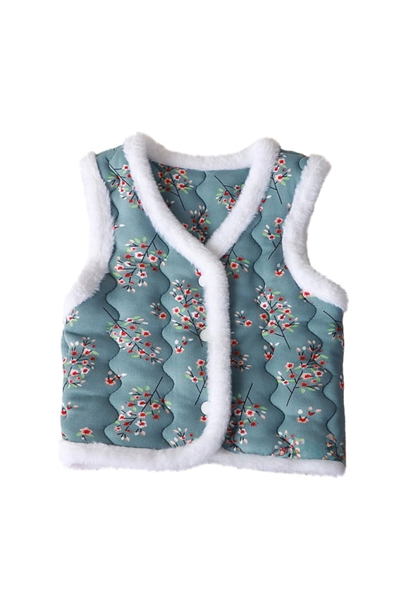 Girls Quilted Fleece Vest Coat, Traditional Chinese New Year Sleeveless Tang Jacket for Toddlers