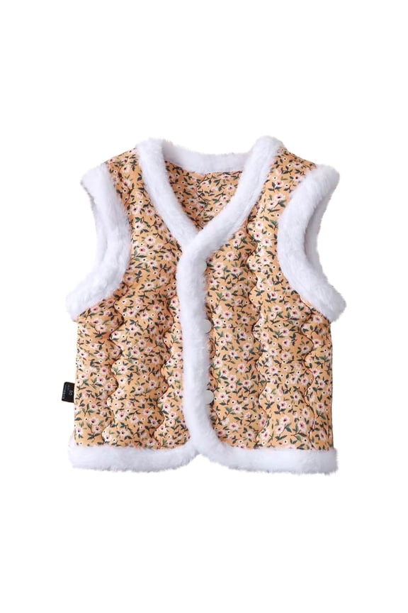 Girls Quilted Fleece Vest Coat, Traditional Chinese New Year Sleeveless Tang Jacket for Toddlers