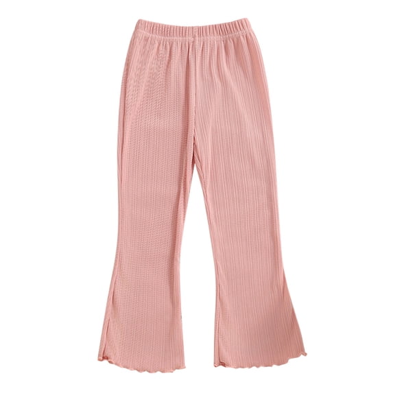 TIREOW Girls Ribbed Bell Bottom Pants Elastic Waist Solid Color Flare Pants Spring Summer Autumn Thin Breathable Flare Trousers