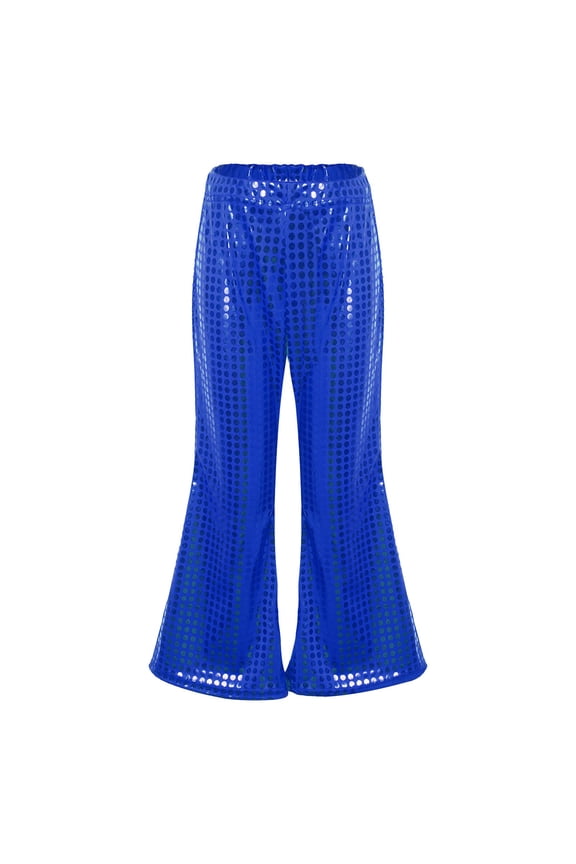 Girls Sparkly Sequins Flared Pants Wide Leg Bell Bottoms Trousers Hip Hop Jazz Disco Dance Performance Costume
