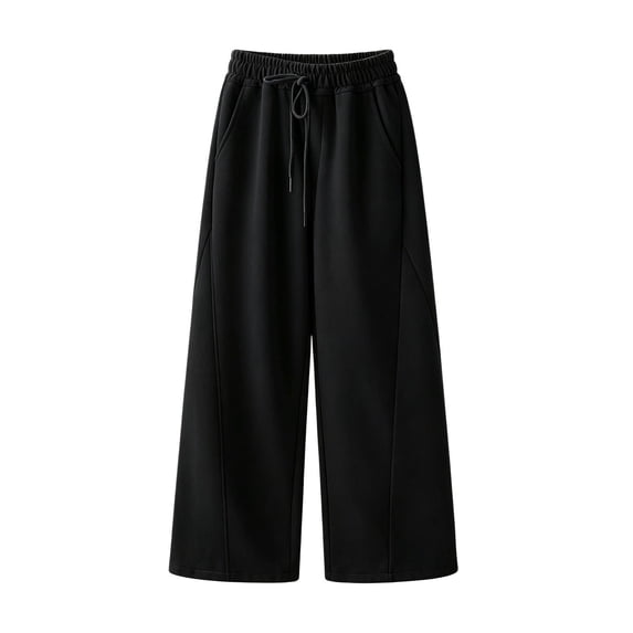 TIREOW Girls Straight Wide Leg Sweatpants Elastic High Waist Drawstring Sports Pants Solid Color Daily Wear Streetwear Pants