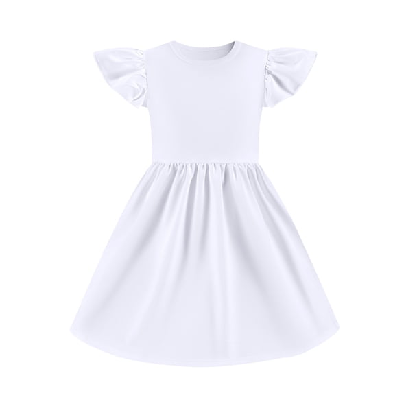 TIREOW Girls Summer Dresses Ruffle Short Sleeve Dresses Solid Color Crewneck A Line Casual Sleepwear Dress