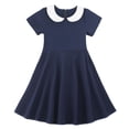 thumbnail image 1 of TIREOW Girls Summer Preppy Dresses Short Sleeve Dresses Solid Color Peter Pan Collar A Line Casual Soft Knit Play Dress, 1 of 9