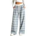 thumbnail image 1 of TIREOW Girls Sweatpants Plaid Elastic Lace Waist Wide Leg Sweat Pants with Lace Belt Fashion Lightweight Casual Baggy Pants, 1 of 5