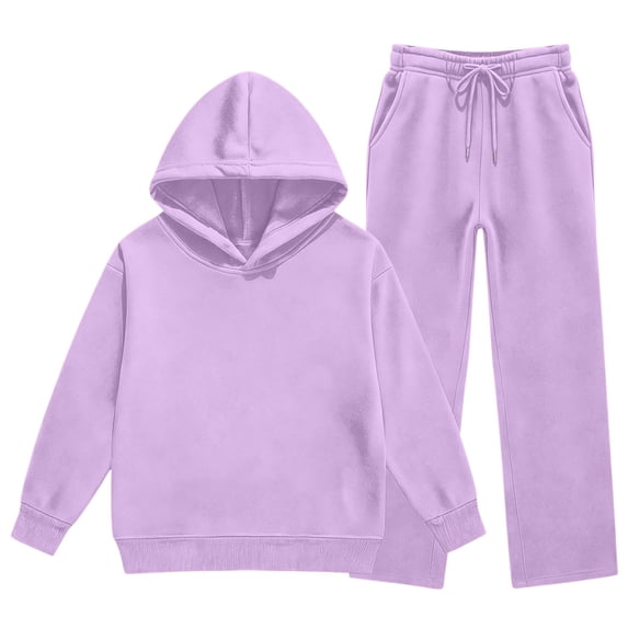 TIREOW Girls Sweatsuit Set Long Sleeve Solid Color Cropped Pullover Hooded Sweatshirt and Drawstring Sweatpants Casual Streetwear 2 Piece Set