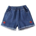 thumbnail image 1 of TIREOW Girls Trendy Casual Raw Hem Denim Shorts Cute Strawberry Embroidered Elastic High Waisted Jorts Summer Thin Jeans Shorts, 1 of 5