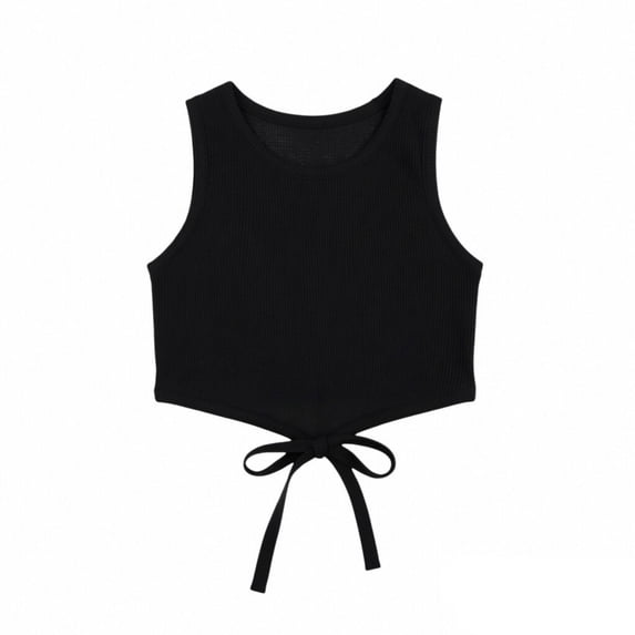 TIREOW Girls Trendy Irregular Crop Vest Summer Solid Color Sleeveless Round Neck Suspender Vest Stylish Belly Tied Sleeveless Tank Top