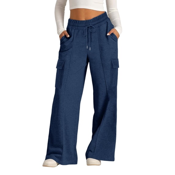 TIREOW Girls Wide Leg Sweatpants, Cute Baggy Straight Leg Pants, Petite Lounge High Waisted Joggers with Pockets (Blue, 8-9 Years)