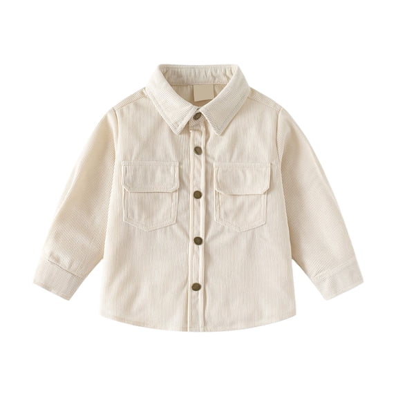 TIREOW Girls and Boys Corduroy Shirts Jackets Collared Button Front Solid Color Shirts Coat Spring Autumn Casual Shirts Top