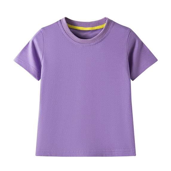TIREOW Girls and Boys Cotton Short Sleeve T Shirts Solid Color Round Neck Daily Casual T Shirt Top Summer Trendy Basic Tee Tops(Purple,12-18 Months)