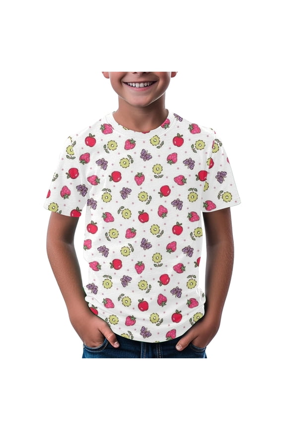 Girls and Boys Daily Casual T Shirts Round Neck Short Sleeve T Shirt Top Summer Trendy Tops with Cute Fruit Print(Pink,3-4 Years)