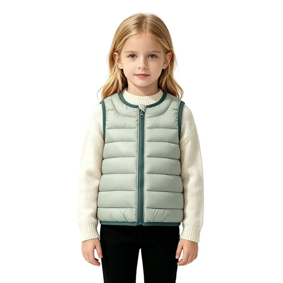 TIREOW Girls and Boys Lightweight Puffer Vest Zip Up Round Neck Sleeveless Quilted Vests Coat Fall Winter Warm Coat Outwear