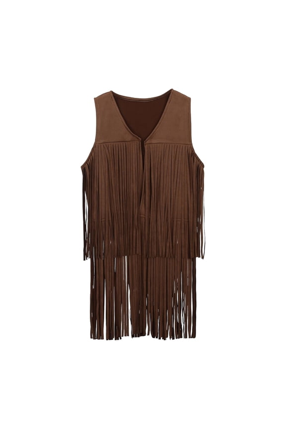 Girls and Boys Retro Tassels Vest Hippie Faux Suede Boho Western Cowboy Fringe Jacket Trendy Vest Sleeveless Fringe Vests