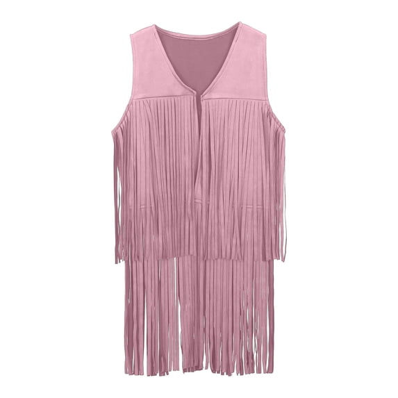 TIREOW Girls and Boys Retro Tassels Vest Hippie Faux Suede Boho Western Cowboy Fringe Jacket Trendy Vest Sleeveless Fringe Vests