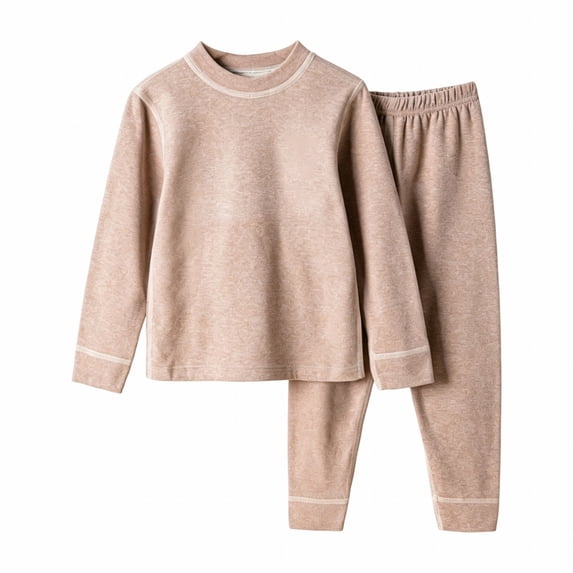 TIREOW Girls and Boys Thermal Underwear 2 Piece Set Solid Color Crewneck Long Sleeve Top and Matching Pants Loungewear Sleepwear Set