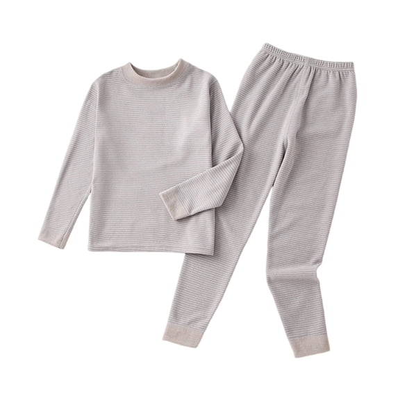 TIREOW Girls and Boys Thermal Underwear 2 Piece Set Stripe Crewneck Long Sleeve Top and Matching Pants Loungewear Sleepwear Set