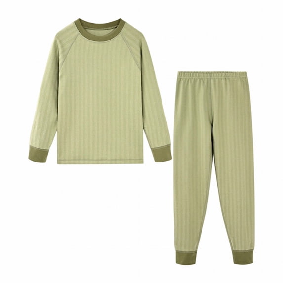 TIREOW Girls and Boys Thermal Underwear 2 Piece Set Vertical Stripe Crewneck Long Sleeve Top and Matching Pants Loungewear Sleepwear Set