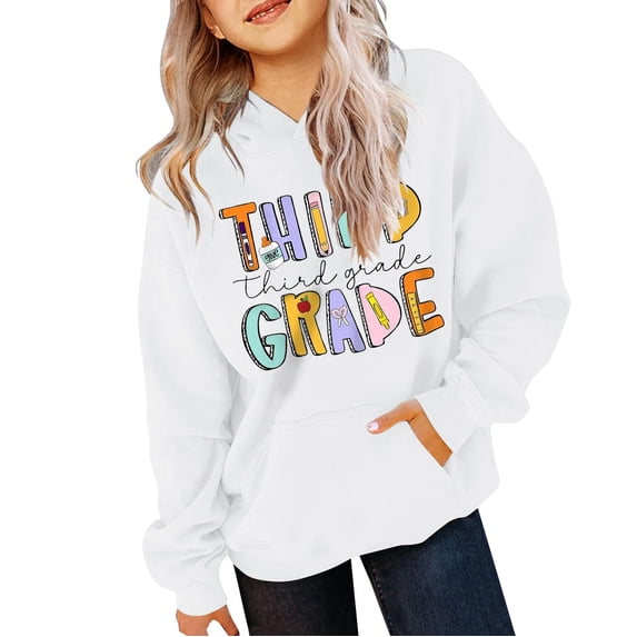 TIREOW Girls and Boys Third Grade Hoodie Back to School Long Sleeve Hooded Sweatshirts Spring and Autumn Loose Fit Pullover Sweatshirt