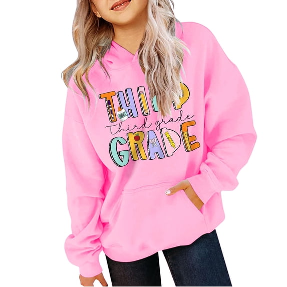 TIREOW Girls and Boys Third Grade Hoodie Back to School Long Sleeve Hooded Sweatshirts Spring and Autumn Loose Fit Pullover Sweatshirt