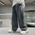thumbnail image 1 of TIREOW Kids Baggy Jeans for Boys Girls, Wide Leg Vintage Wash Denim Pants, High Elastic Waist Y2K Loose Cargo Style (Grey, 13-14 Years), 1 of 5