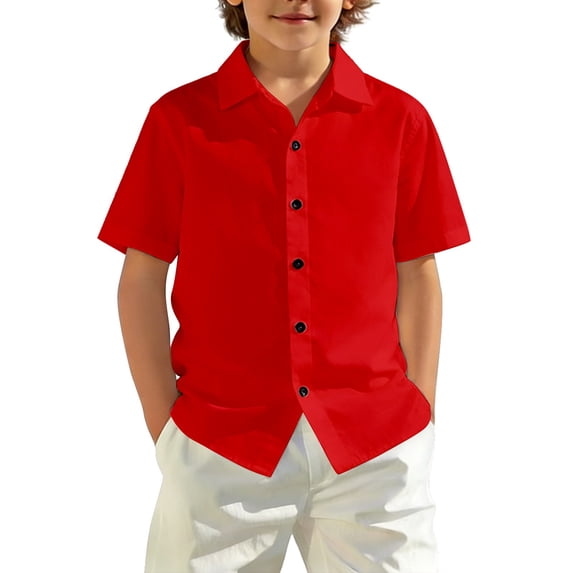 TIREOW Kids Boys Short Sleeve Dress Shirt Solid Color Button Down Shirt Summer Comfortable Casual Shirt Tops