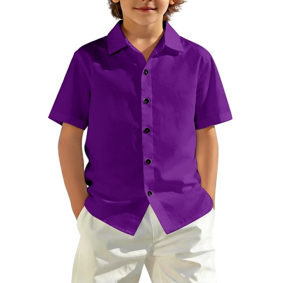 TIREOW Kids Boys Short Sleeve Dress Shirt Solid Color Button Down Shirt Summer Comfortable Casual Shirt Tops