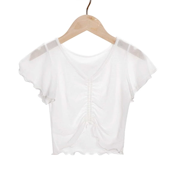 TIREOW Kids Girls Ballet Wrap Tops Short Sleeve Crop Dance Shawl Sheer Cover Up Top Children's Ballet Body Test Performance Clothes