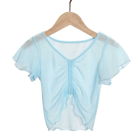 TIREOW Kids Girls Ballet Wrap Tops Short Sleeve Crop Dance Shawl Sheer Cover Up Top Children's Ballet Body Test Performance Clothes