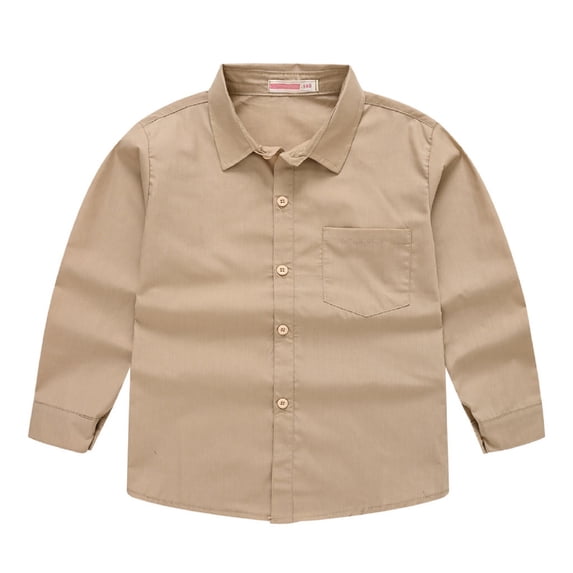 TIREOW Kids Long Sleeve Lapel Shirt, Solid Color Button Down Casual Top and Soft Light Dress Shirt