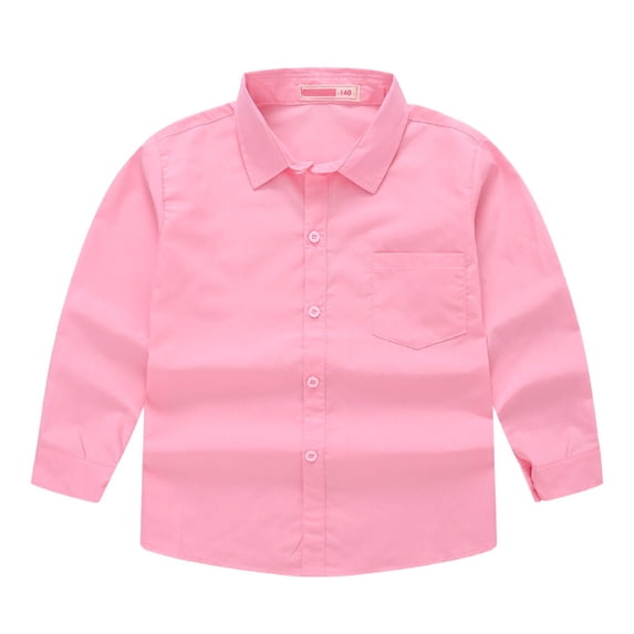 TIREOW Kids Long Sleeve Lapel Shirt, Solid Color Button Down Casual Top and Soft Light Dress Shirt