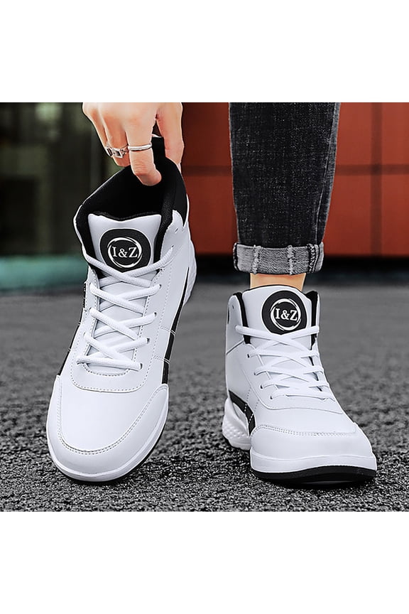 Leather High Top Platform Sneakers for Men's Ankle Boots Comfort Walking Tennis Casual Lace-Up Shoes for Outdoor Fashion Basketball Style (11, White)