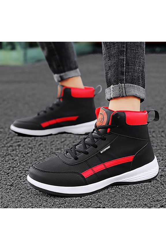 Leather High Top Platform Sneakers for Men's Ankle Boots Comfort Walking Tennis Casual Lace-Up Shoes for Outdoor Fashion Basketball Style (47, Red)