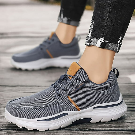 TIREOW Men Canvas Slip-On Wide Width Walking Sneakers with Arch Support Casual Non Slip Lightweight Arch Support Fashion Sneakers Boat Shoes Orthopedic Shoes (10, Blue)